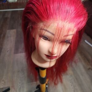 70% Human Hair 9x6 Vibrant Red Synthetic Lace Front Wig